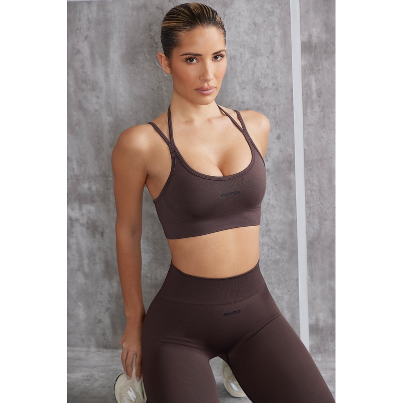 Scoop Neck Sports Bra in Brown