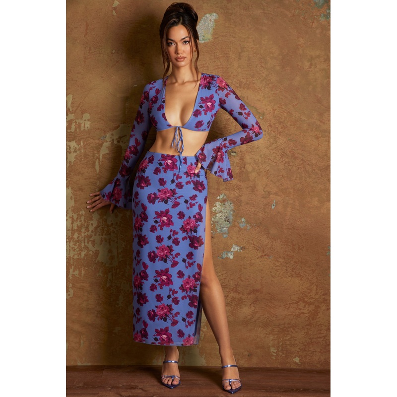 Side Split Midaxi Skirt in Periwinkle Print