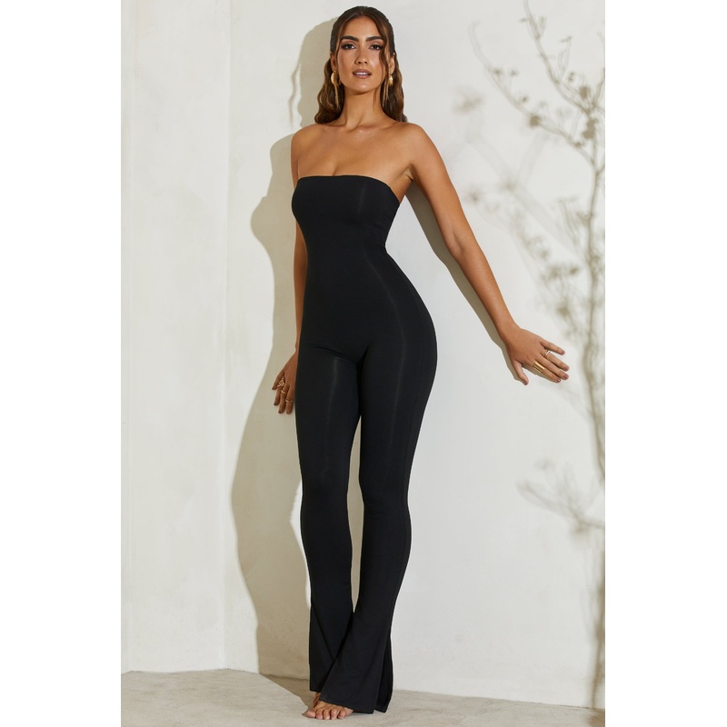 Strapless Flared Hem Jumpsuit in Black
