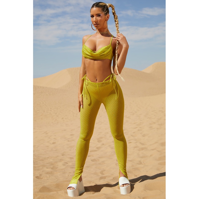 Tall Embellished Mesh Trousers in Lime