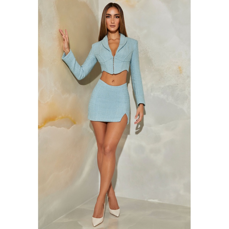 Tweed Mini Skirt in Light Blue