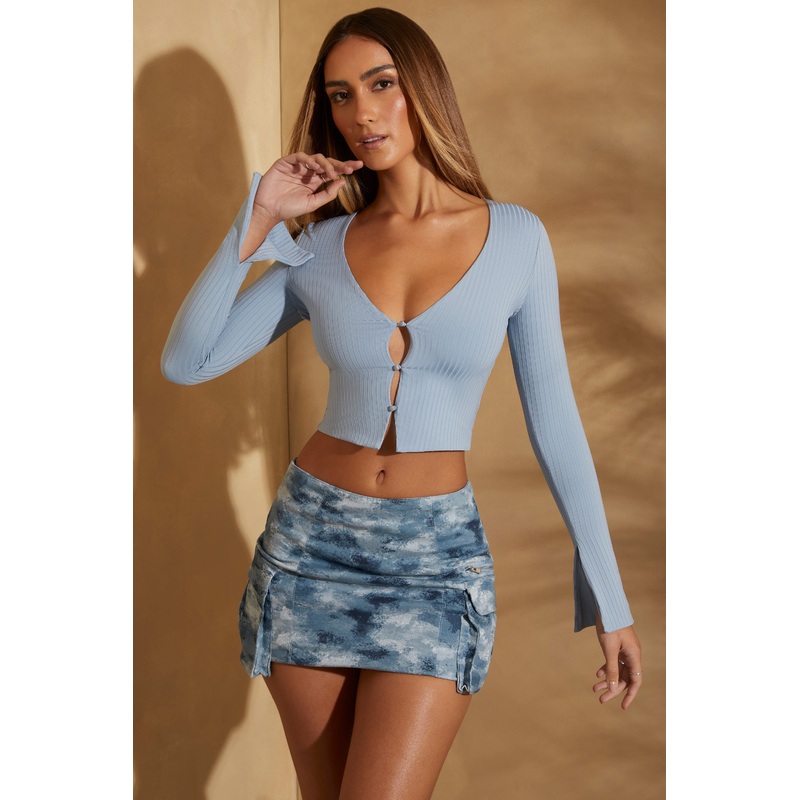 A-Line Cargo Mini Skirt in Blue Print