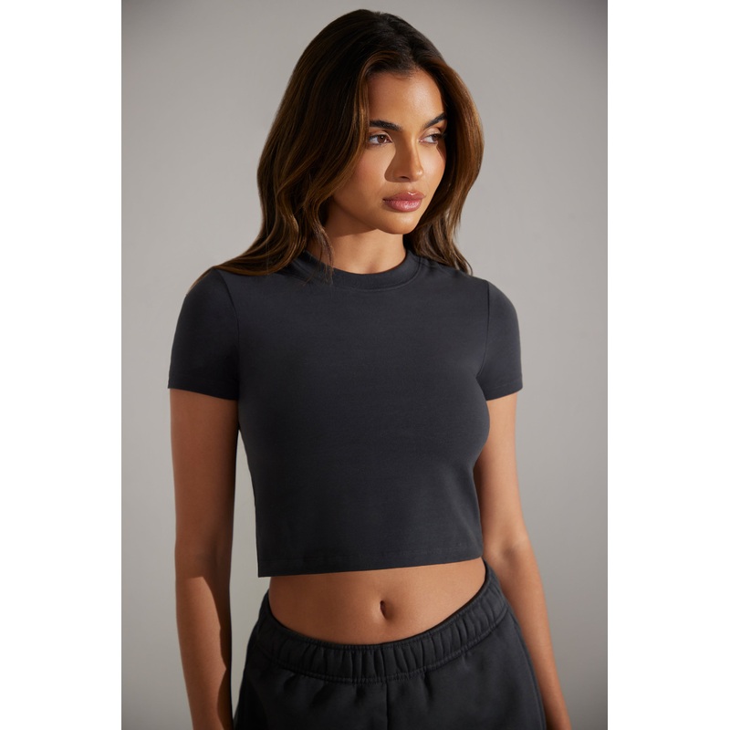 Cap Sleeve Baby Tee in Washed Black