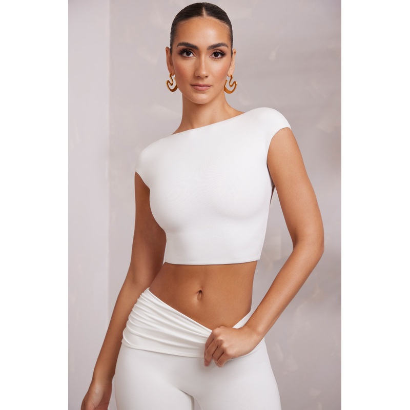 Cap Sleeve Open Back Crop Top in White