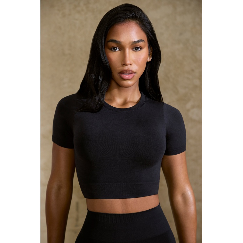 Define Luxe Baby Tee Crop Top in Black