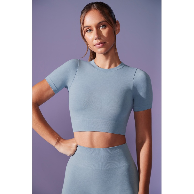 Define Luxe Baby Tee Crop Top in Denim Blue