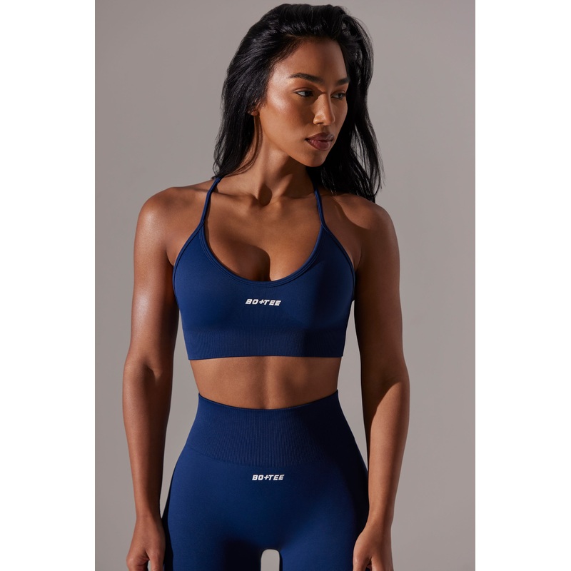 Scoop Neck Multi Strap Sports Bra in Navy
