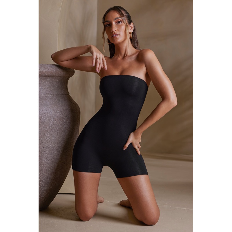 Bandeau Neckline Short Unitard in Black
