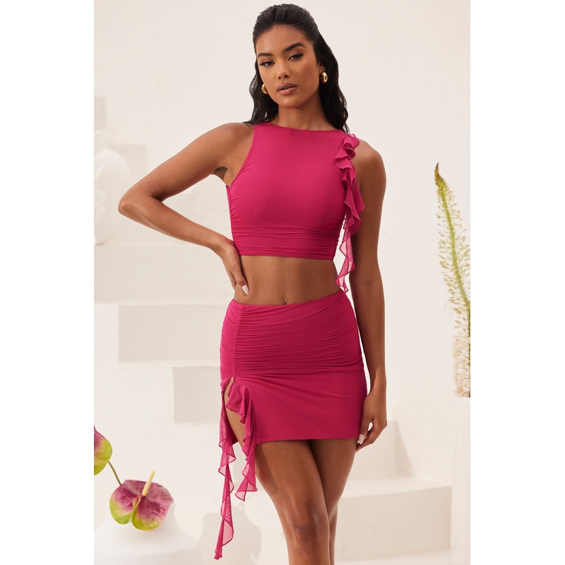 Ruffle Split Mini Skirt in Fuchsia