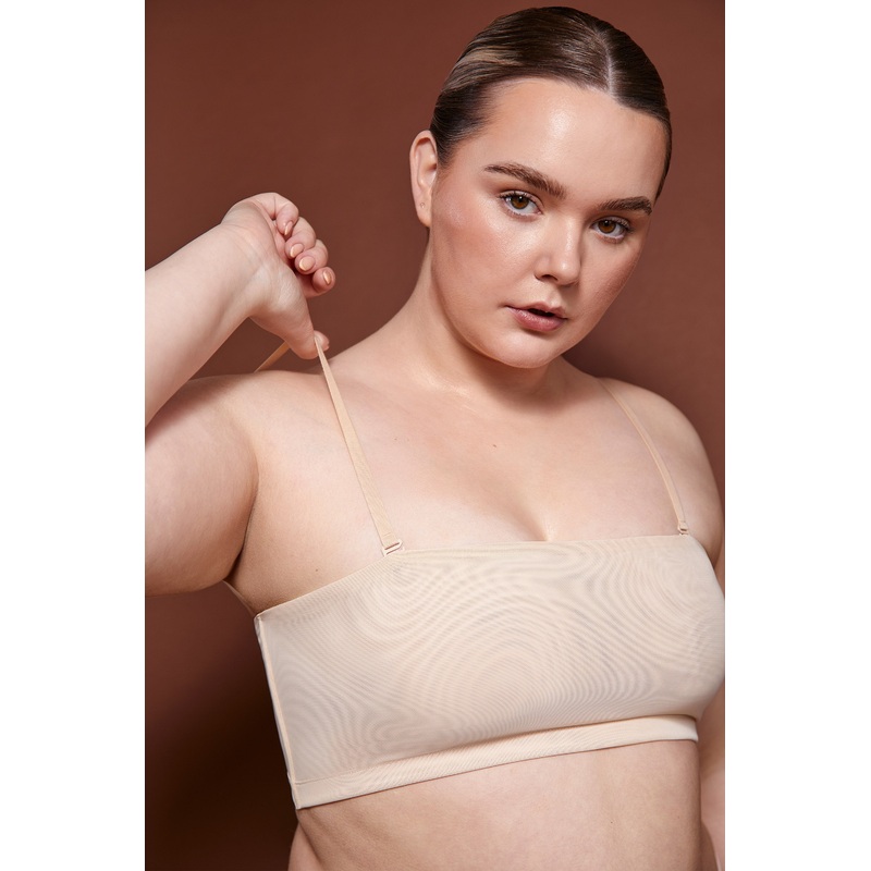 Soft Mesh Bandeau Bra in Beige