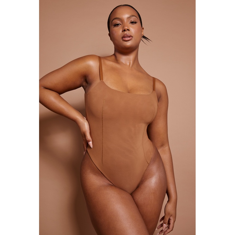 Soft Mesh Bodysuit in Almond