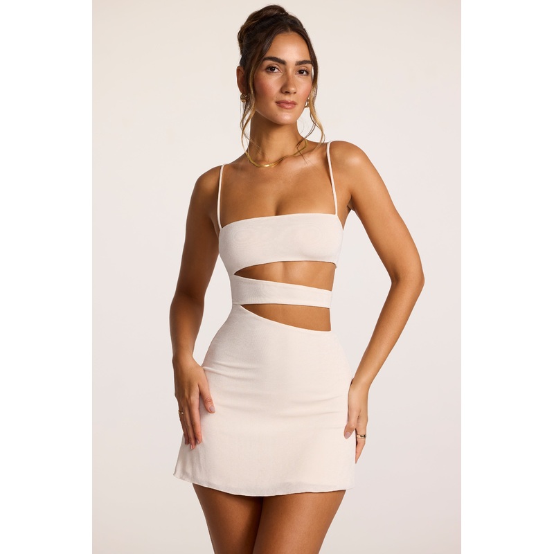 Textured Jersey Cut-Out A-Line Mini Dress in Ivory