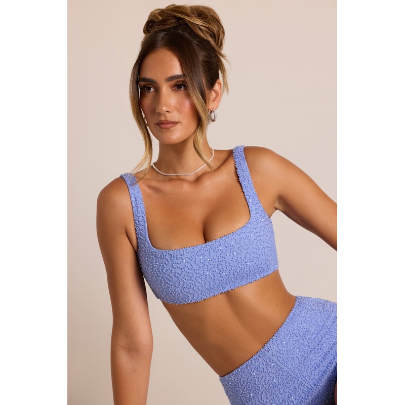 Embellished Square Neck Bralette in Powder Blue