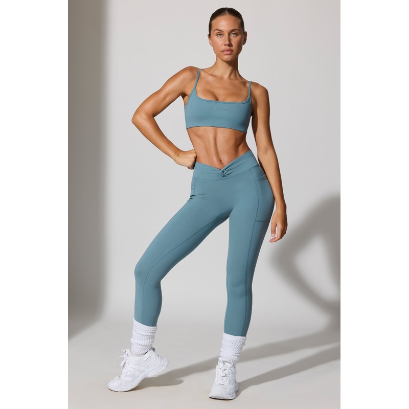 Full Length Leggings with Pockets in Slate Blue