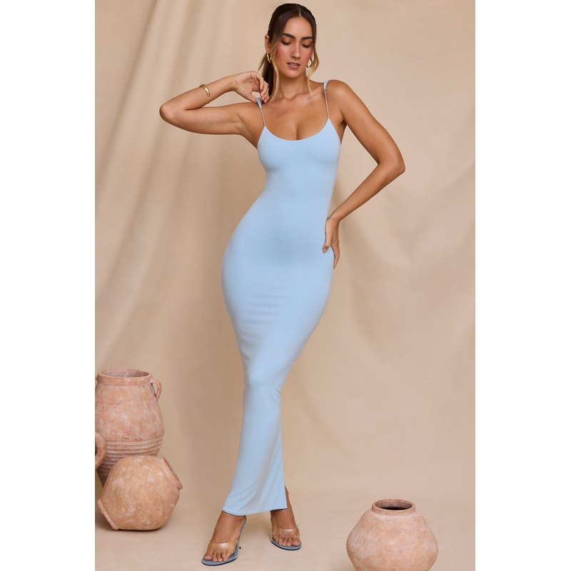 Micro Strap Detail Maxi Dress in Sky Blue