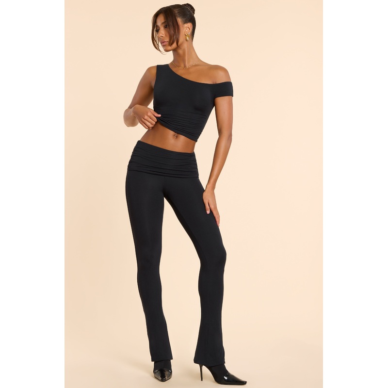Mid Rise Modal Cashmere Blend Trousers in Black
