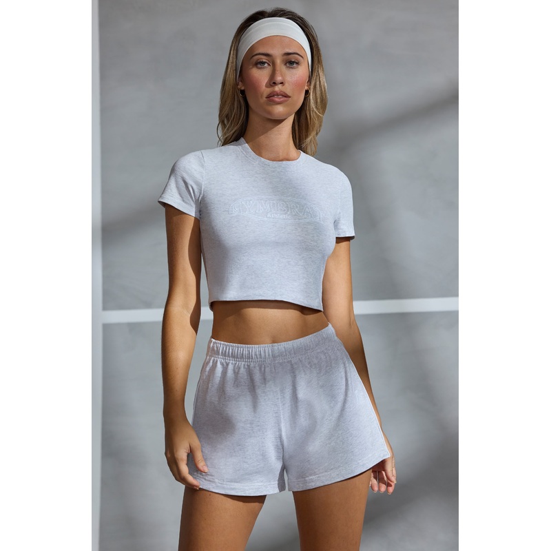 Piped Detail Mini Sweat Shorts in Marled Grey