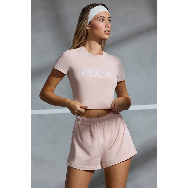Piped Detail Mini Sweat Shorts in Soft Peach