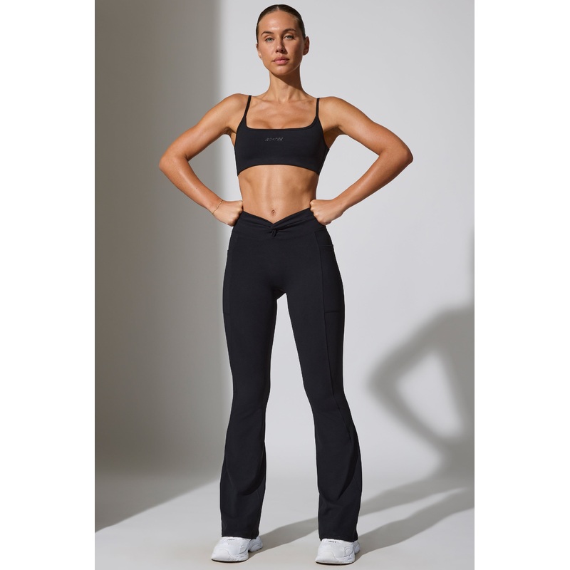 Twist Waist Flare Leggings in Black