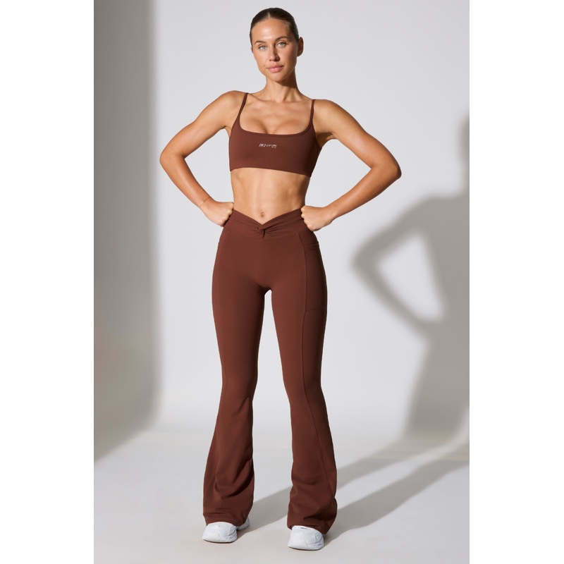 Twist Waist Flare Leggings in Chocolate