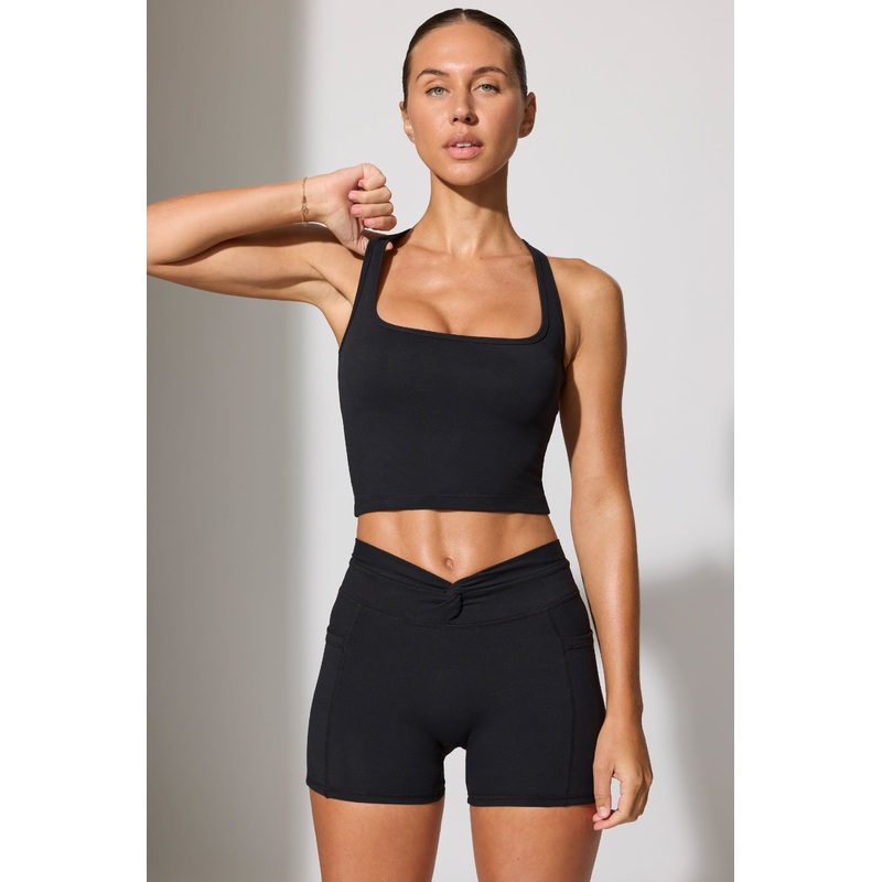 Twist Waist Mini Shorts with Pockets in  Black