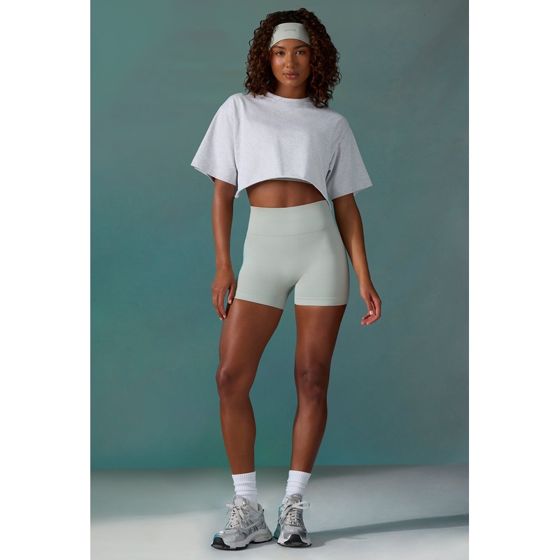 Cotton Cropped Oversized T-Shirt in Ice Grey