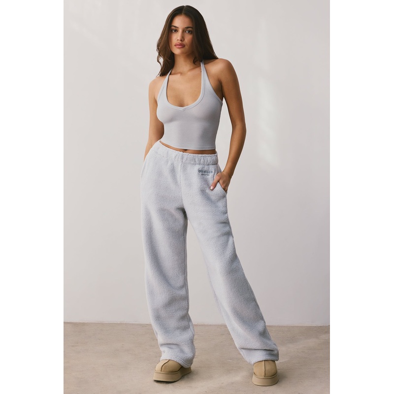 Fleece Wide Leg Joggers in Fog