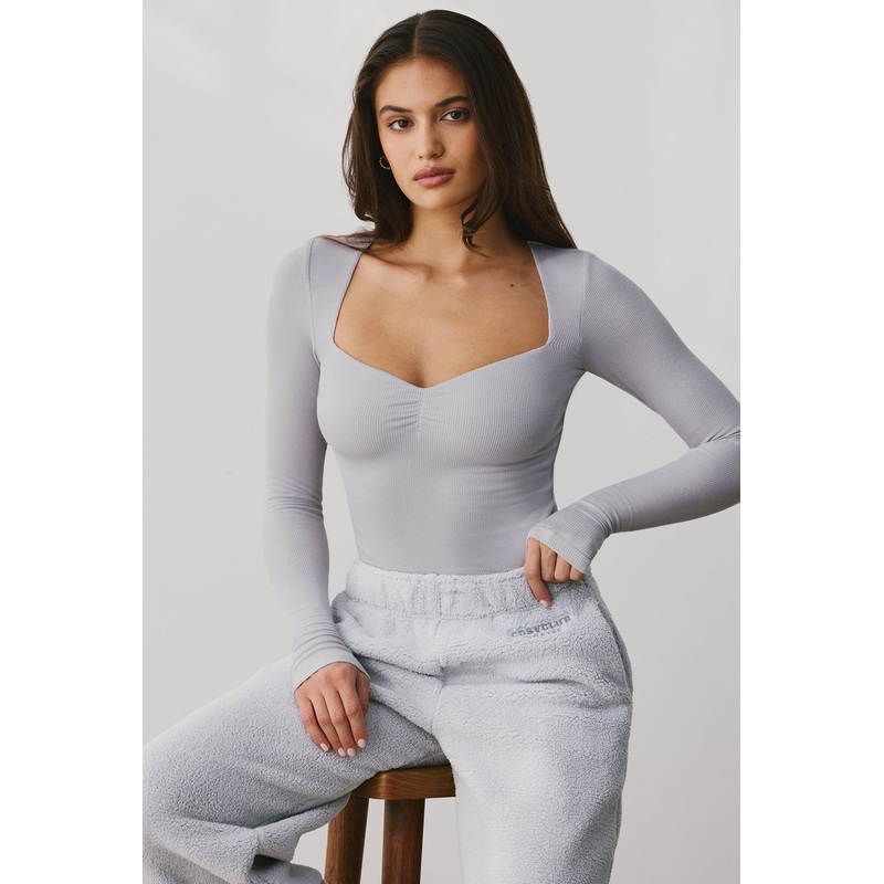 Modal Rib Long Sleeve Crop Top in Fog