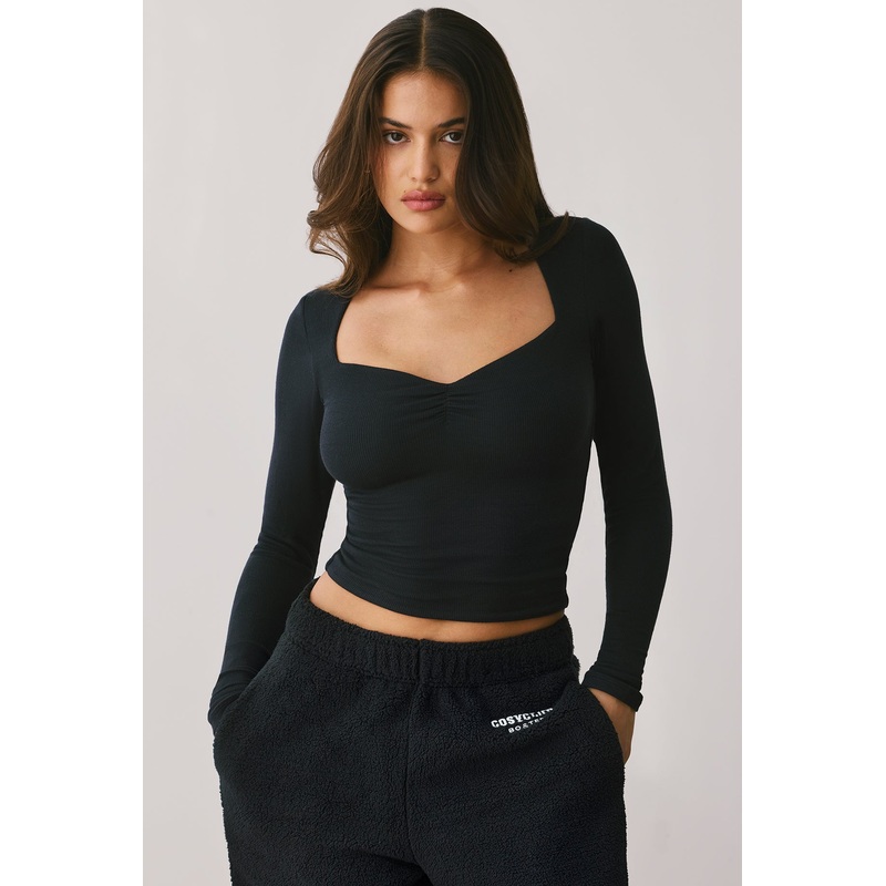 Modal Rib Long Sleeve Crop Top in Onyx