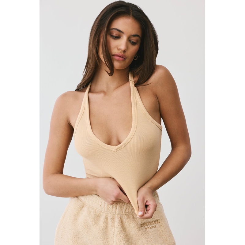 Modal Rib V Neck Tank Top in Cashmere