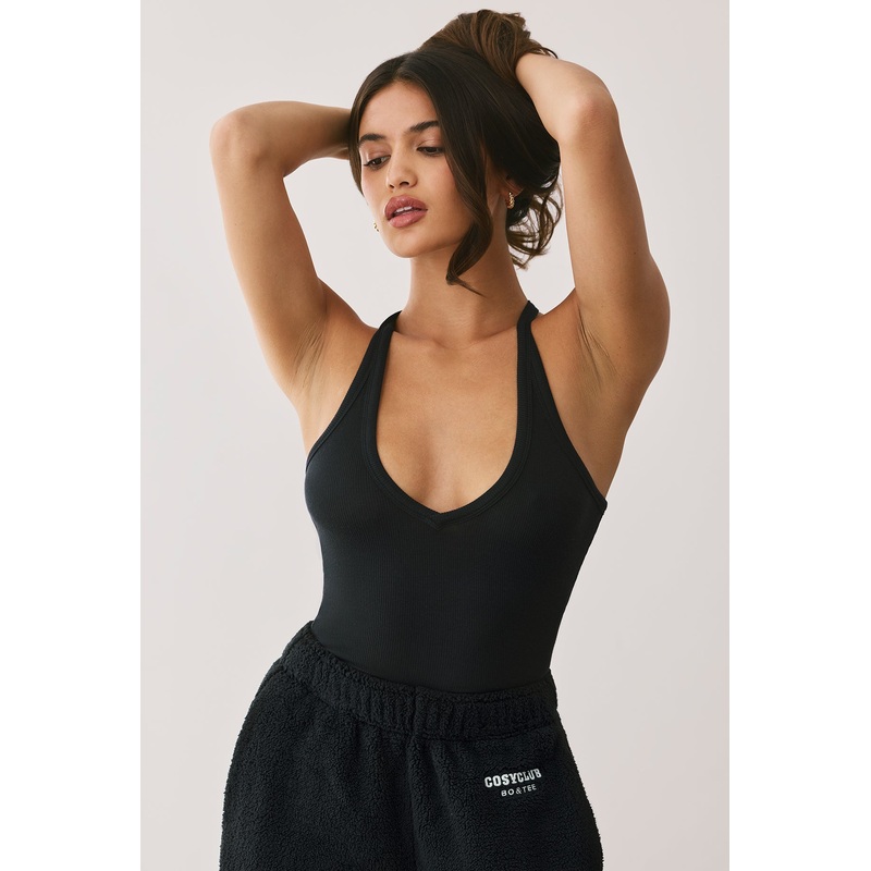Modal Rib V Neck Tank Top in Onyx