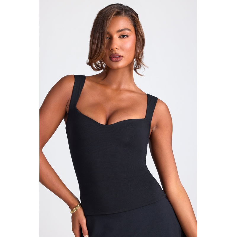 Modal Sweetheart-Neck Top in Black