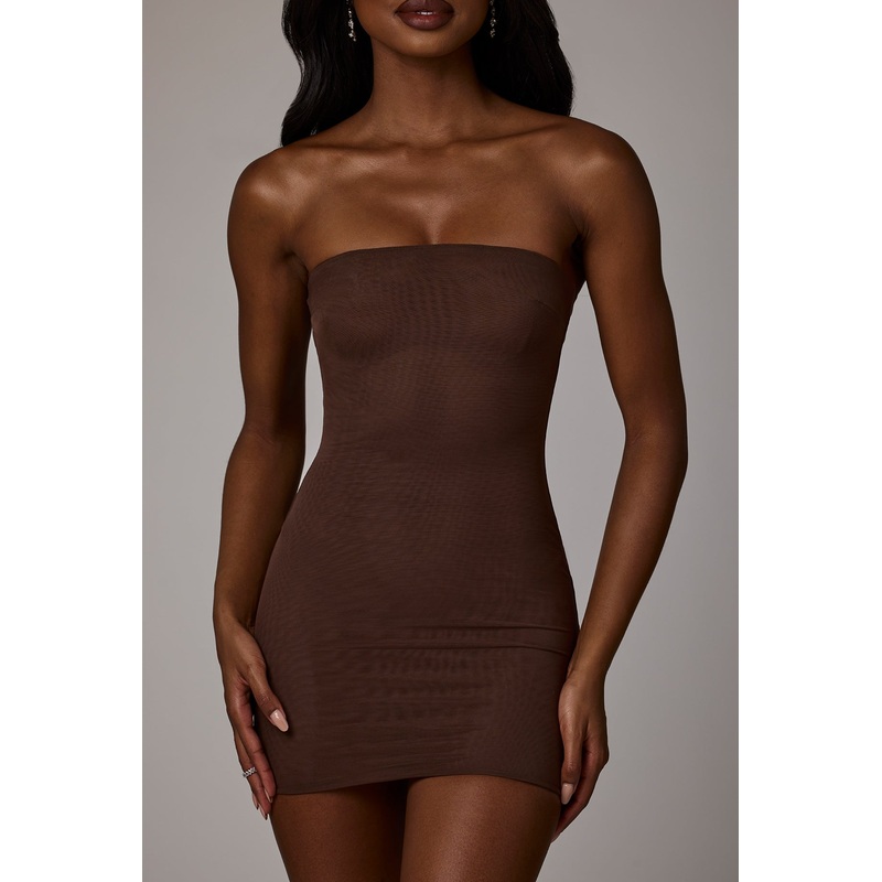 Soft Mesh Mini Slip Dress in Deep Cocoa