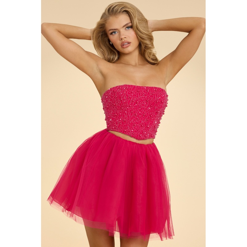 Strapless Corset Crop Top in Hot Pink