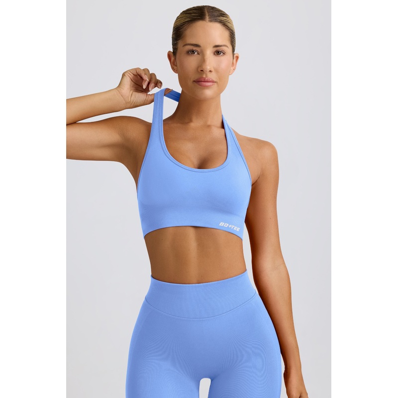 Define Luxe Halterneck Sports Bra in Light Blue