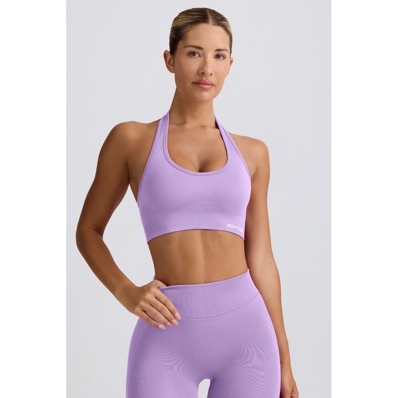 Define Luxe Halterneck Sports Bra in Lilac