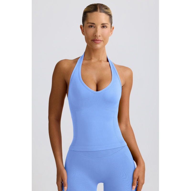 Define Luxe Halterneck Tank Top in Light Blue