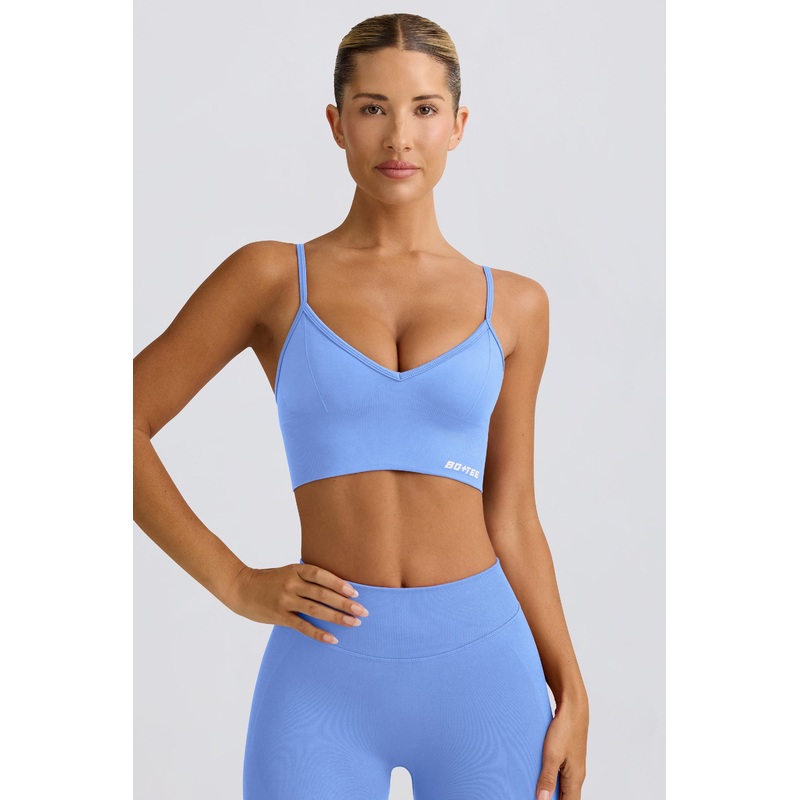 Define Luxe V-Neck Sports Bra in Light Blue