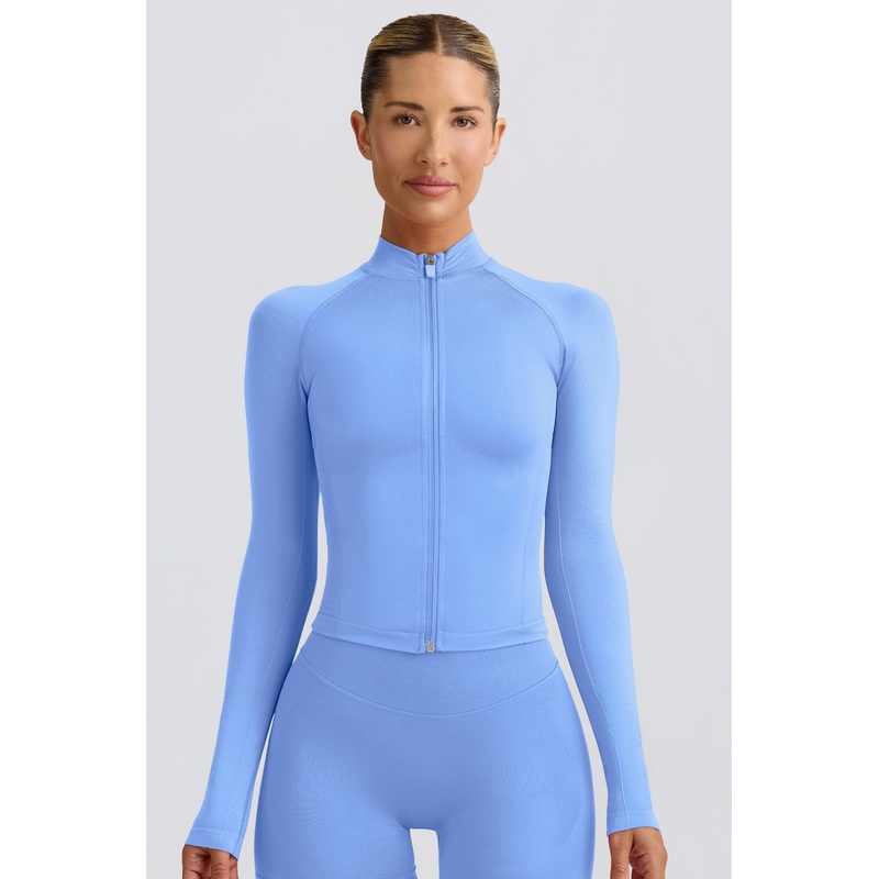Define Luxe Zip-Up Jacket in Light Blue