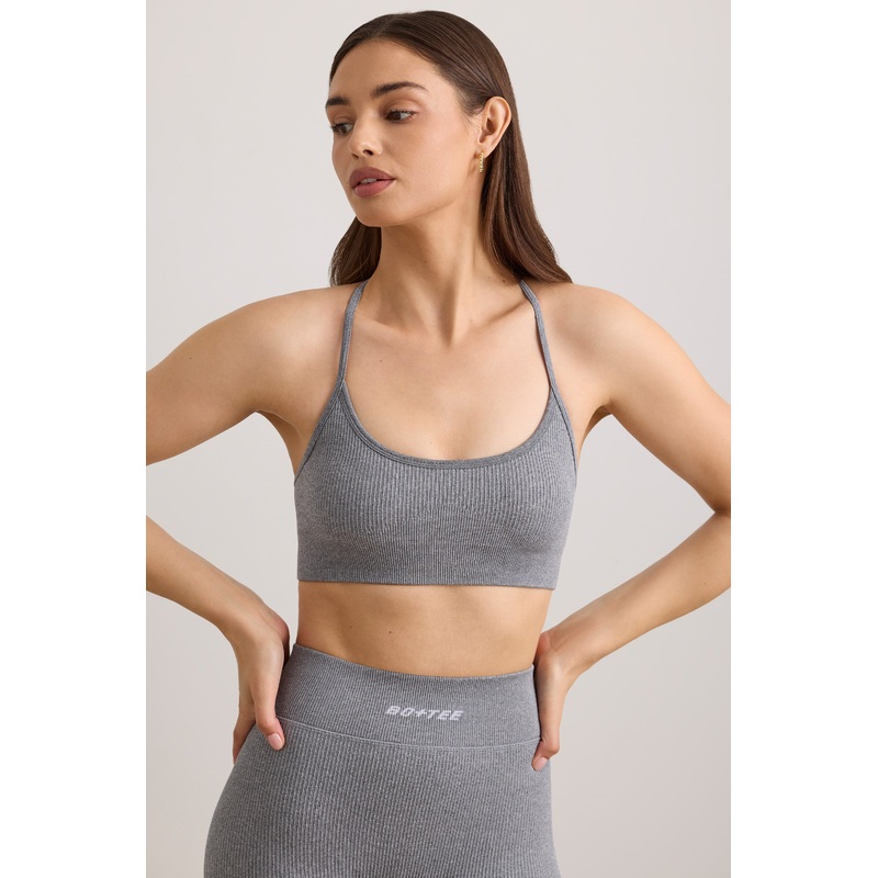 FlexiRib Scoop Neck Sports Bra in Grey Melange