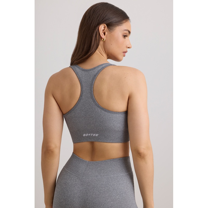 FlexiRib Wide Strap Sports Bra in Grey Melange