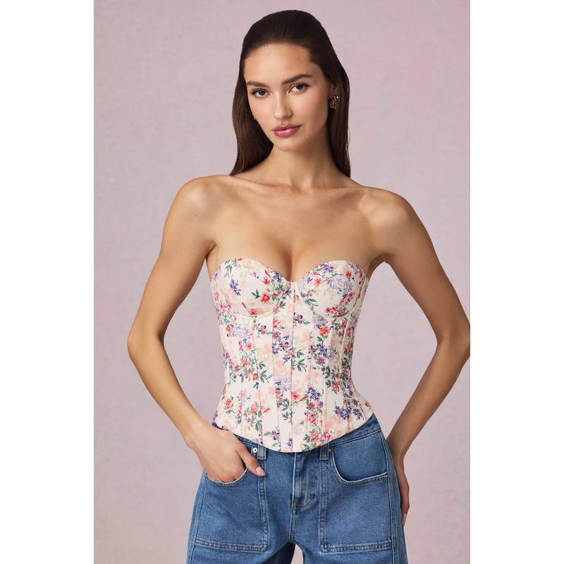 Full-Length Lace-Up Corset Top in Primrose Floral Print
