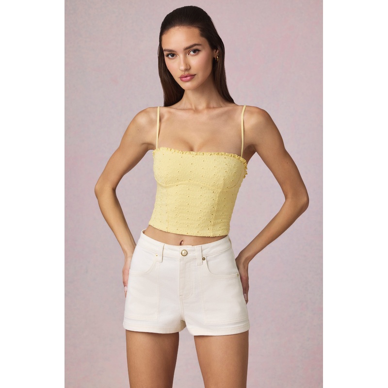 High-Waist A-Line Shorts in Ecru Wash