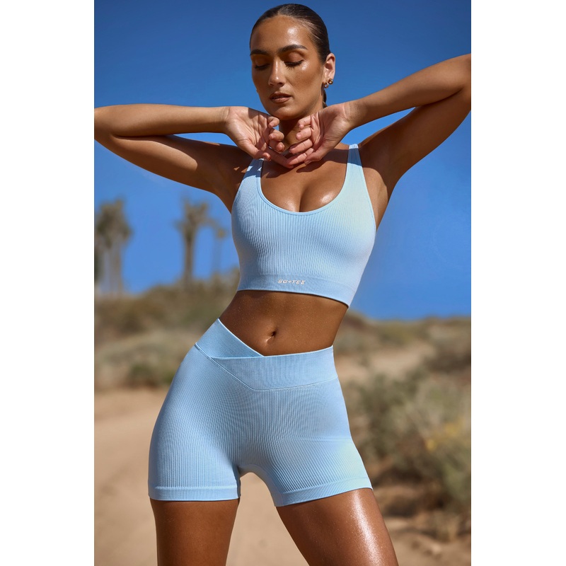 High Waist FlexiRib Mini Shorts in Sky Blue