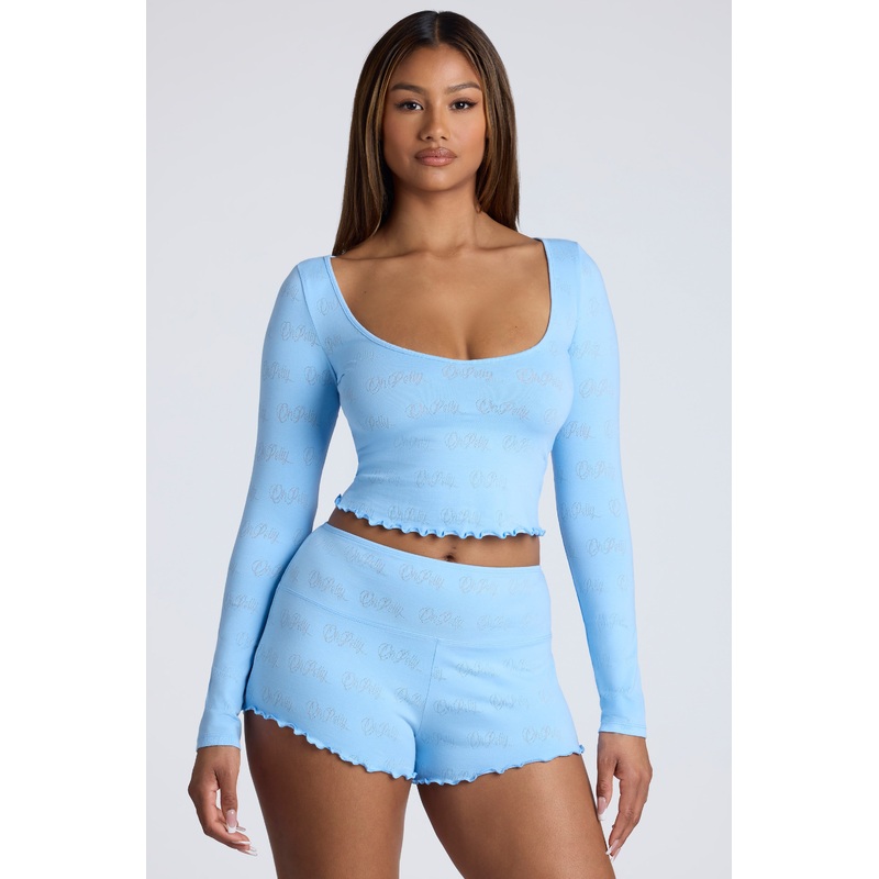 Mid Rise Pointelle Mini Shorts in Baby Blue