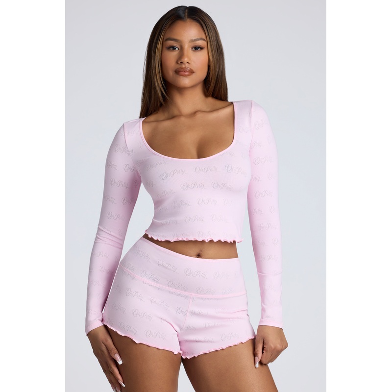 Mid Rise Pointelle Mini Shorts in Baby Pink