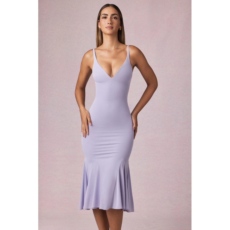 V-Neck Godet Midaxi Dress in Lilac
