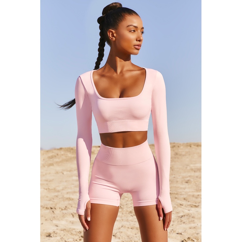 Accomplish Seamless Long Sleeve Crop Top in Pink