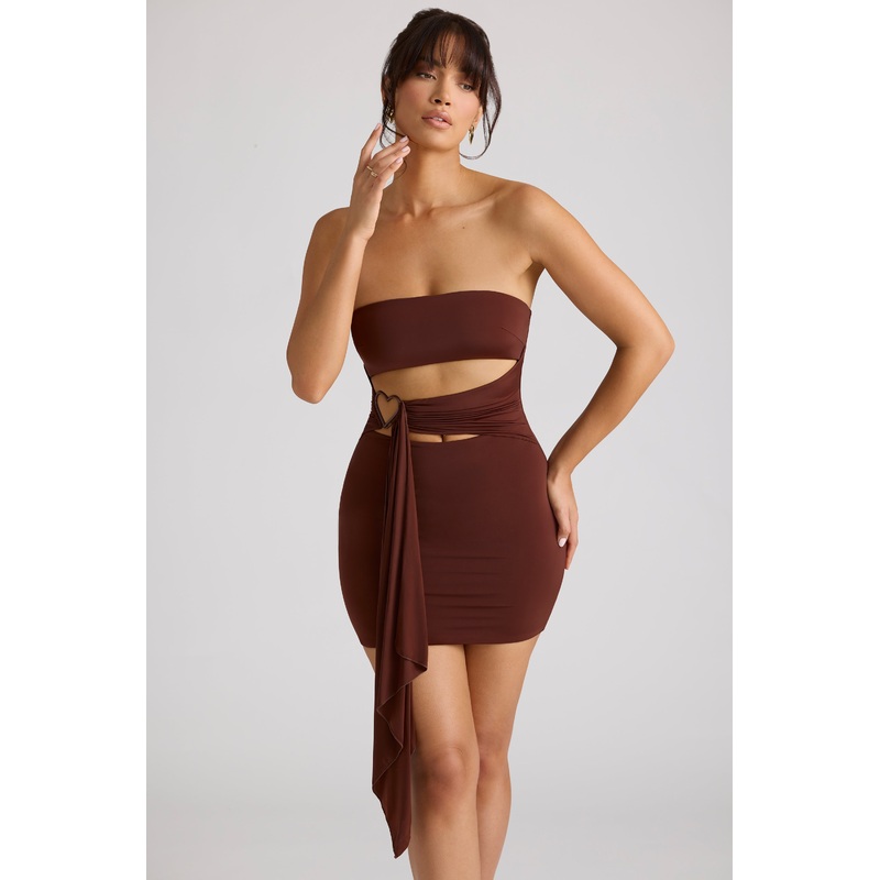 Bandeau Mini Dress in Chocolate Brown