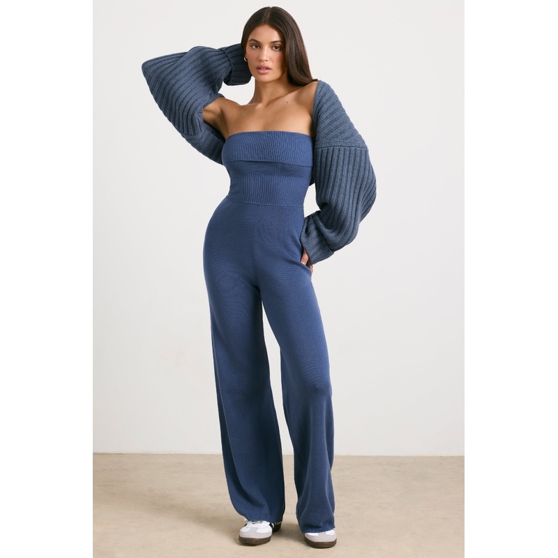Chunky Knit Shrug in Washed Navy